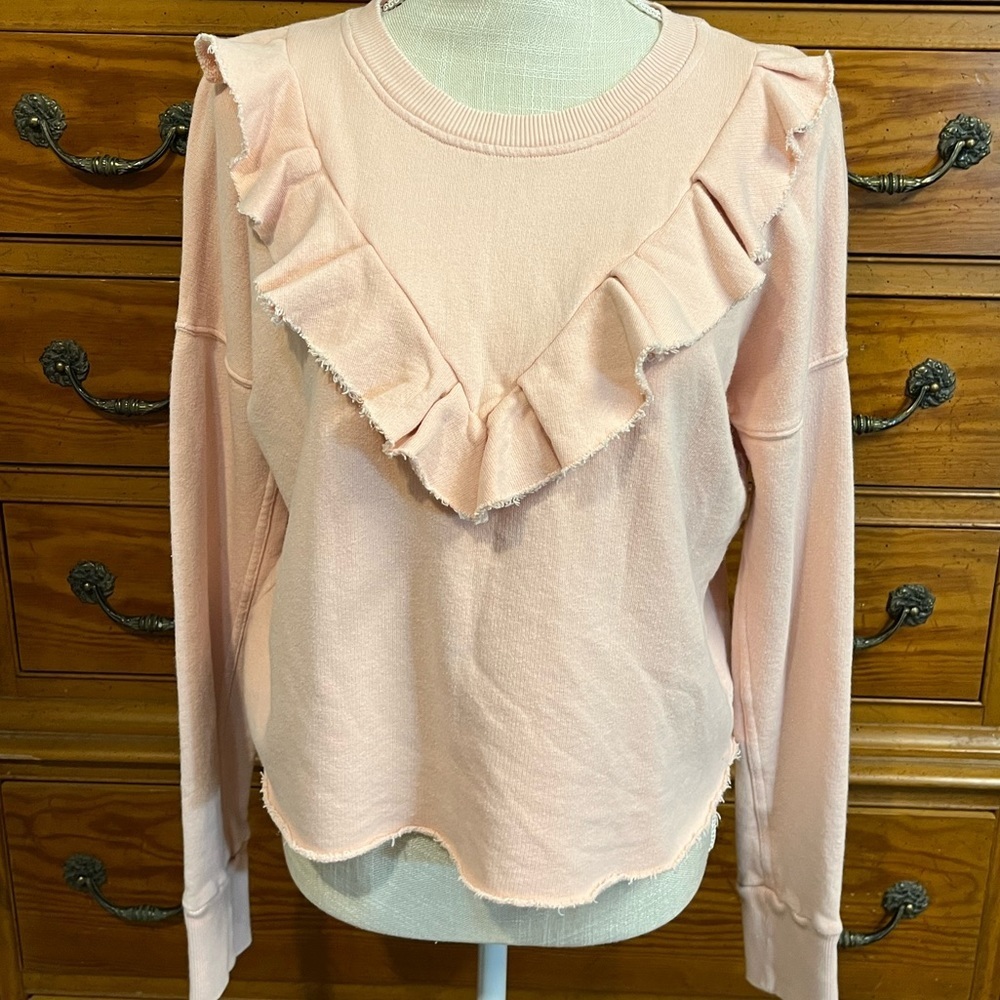 FREE PEOPLE Ooh La Ruffled Oversized Pullover Sweatshirt in Ballet Pink EUC - Picture 5 of 16